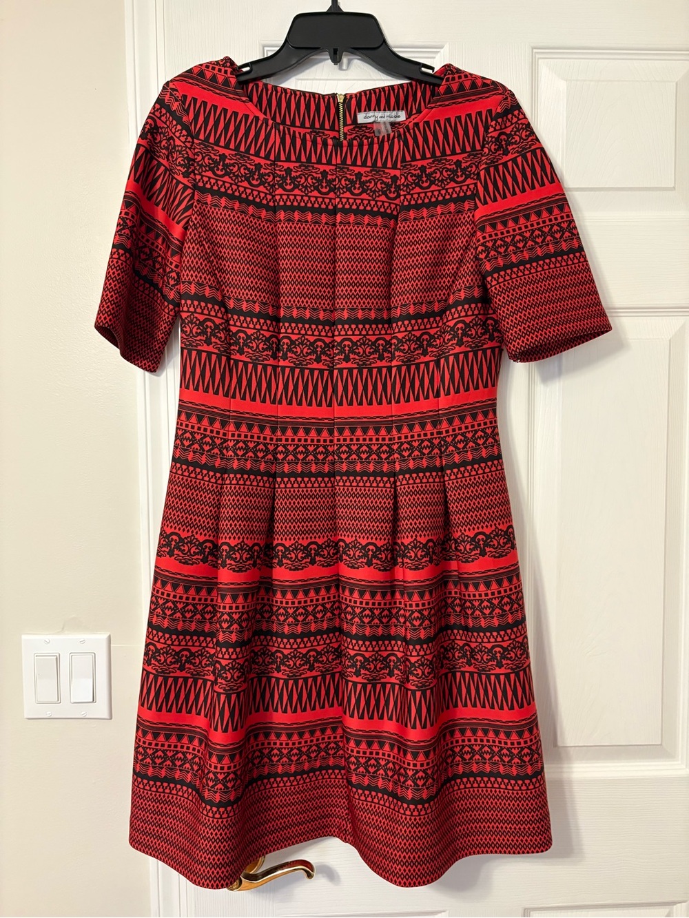 Danny and Nicole Red & Black Patterned Fit-and-Flare Dress